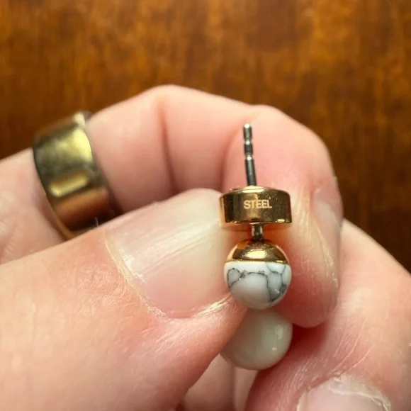 Fossil Gold and White Marble Earrings - Picture 5 of 5